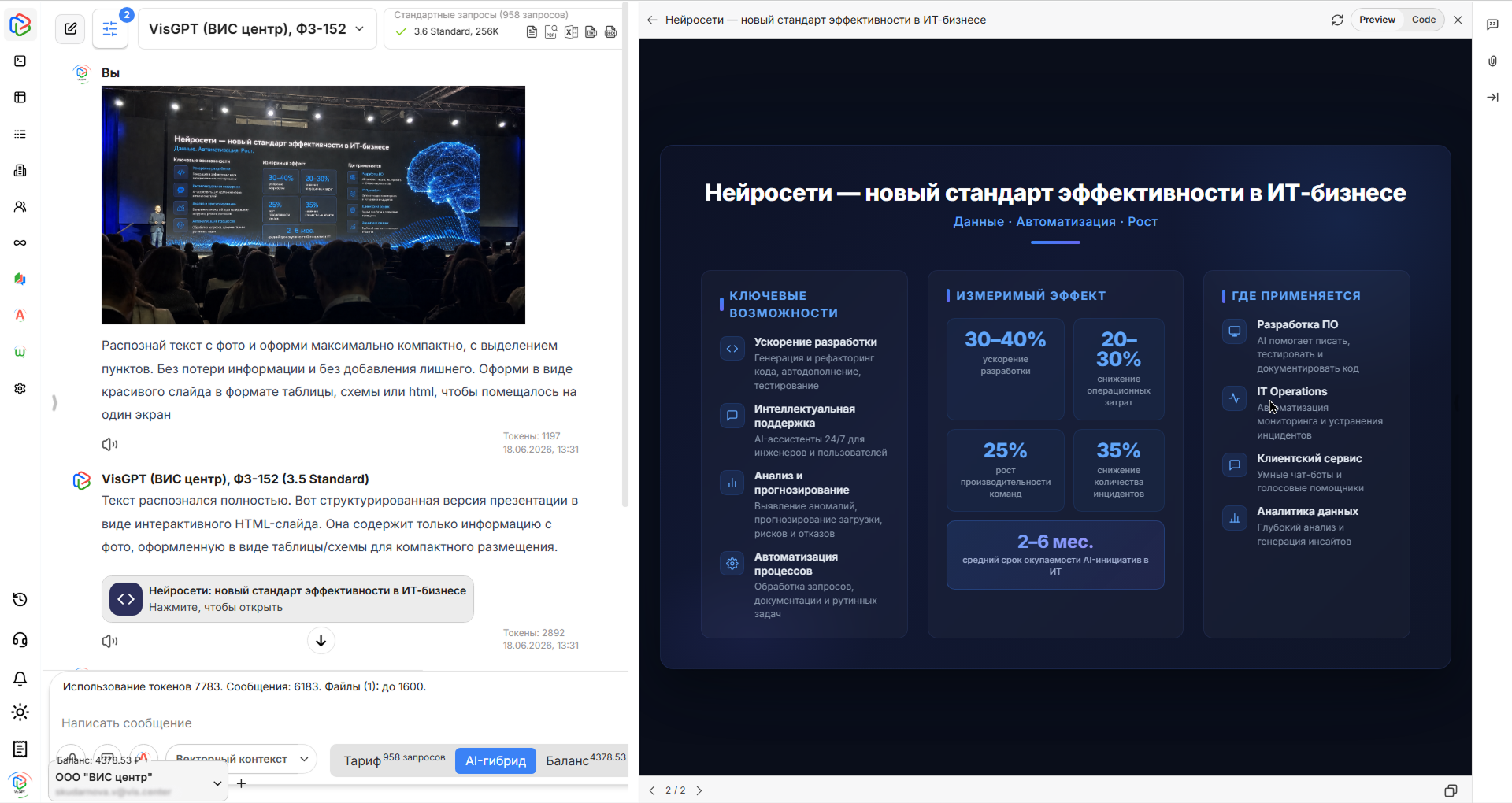 Создание html-слайда от VisGPT