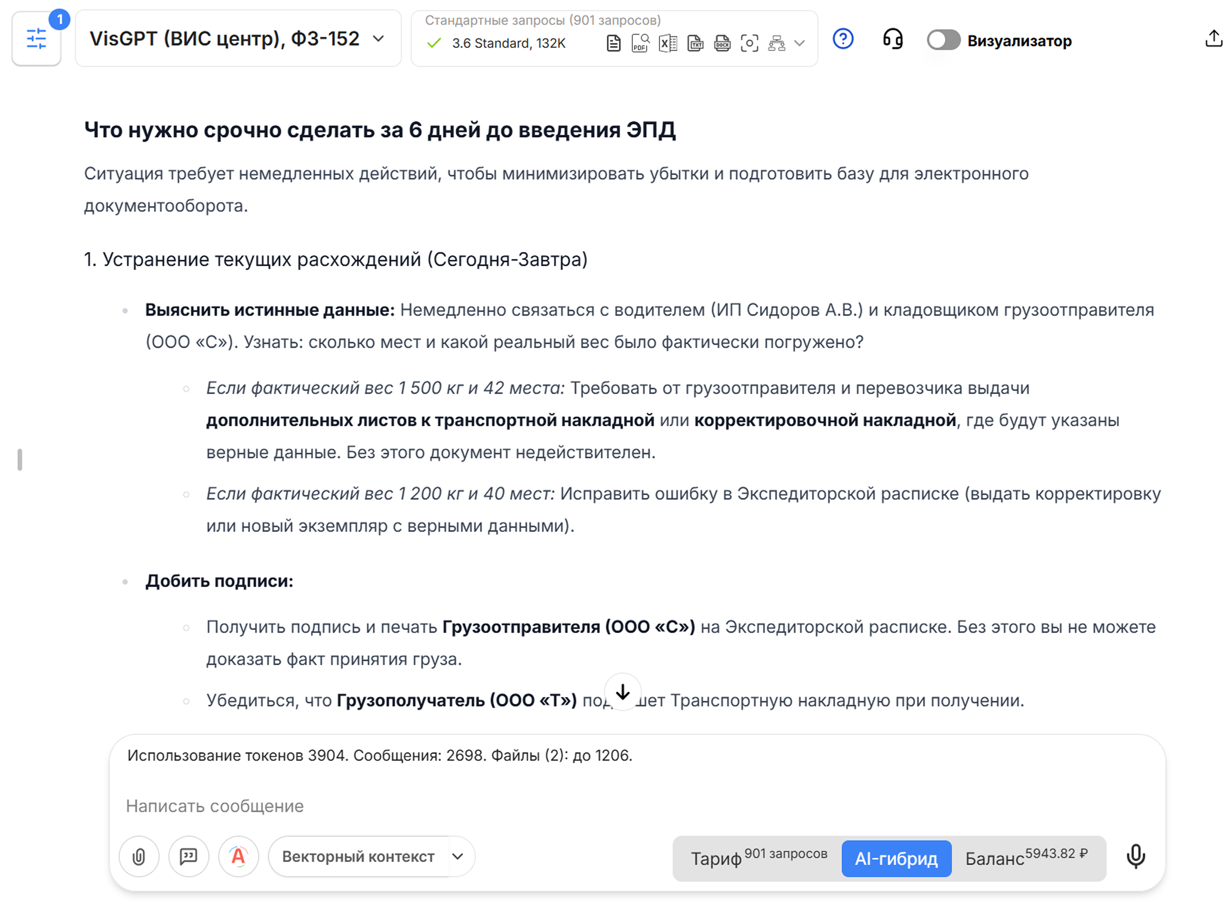 План действий за 6 дней до введения ЭПД от нейросети VisGPT 3.6 Standard